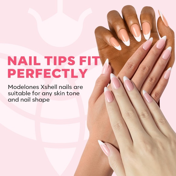 Modelones 150 French Tip Press on Nails Short Almond - Picture 4 of 9